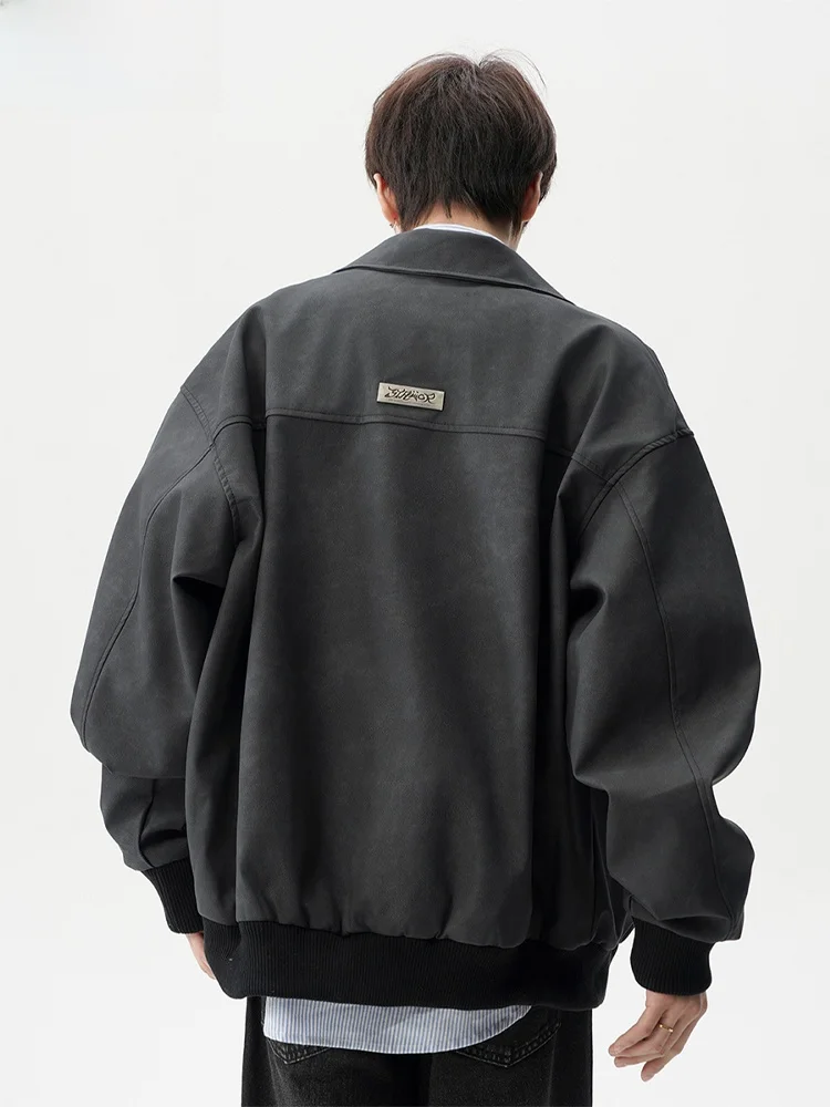 

High-End American Sle Men's Flight Jaet Casual Loose Leather Coat Windproof Long Sve Zipper Closure No Hat Included