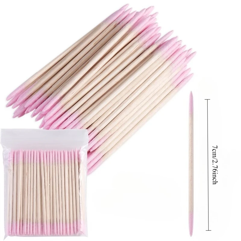100Pcs Double-Ended Cotton Swabs Fine Pointed Tips for Nail Art Makeup Eyeliner Correction - Beauty Tools