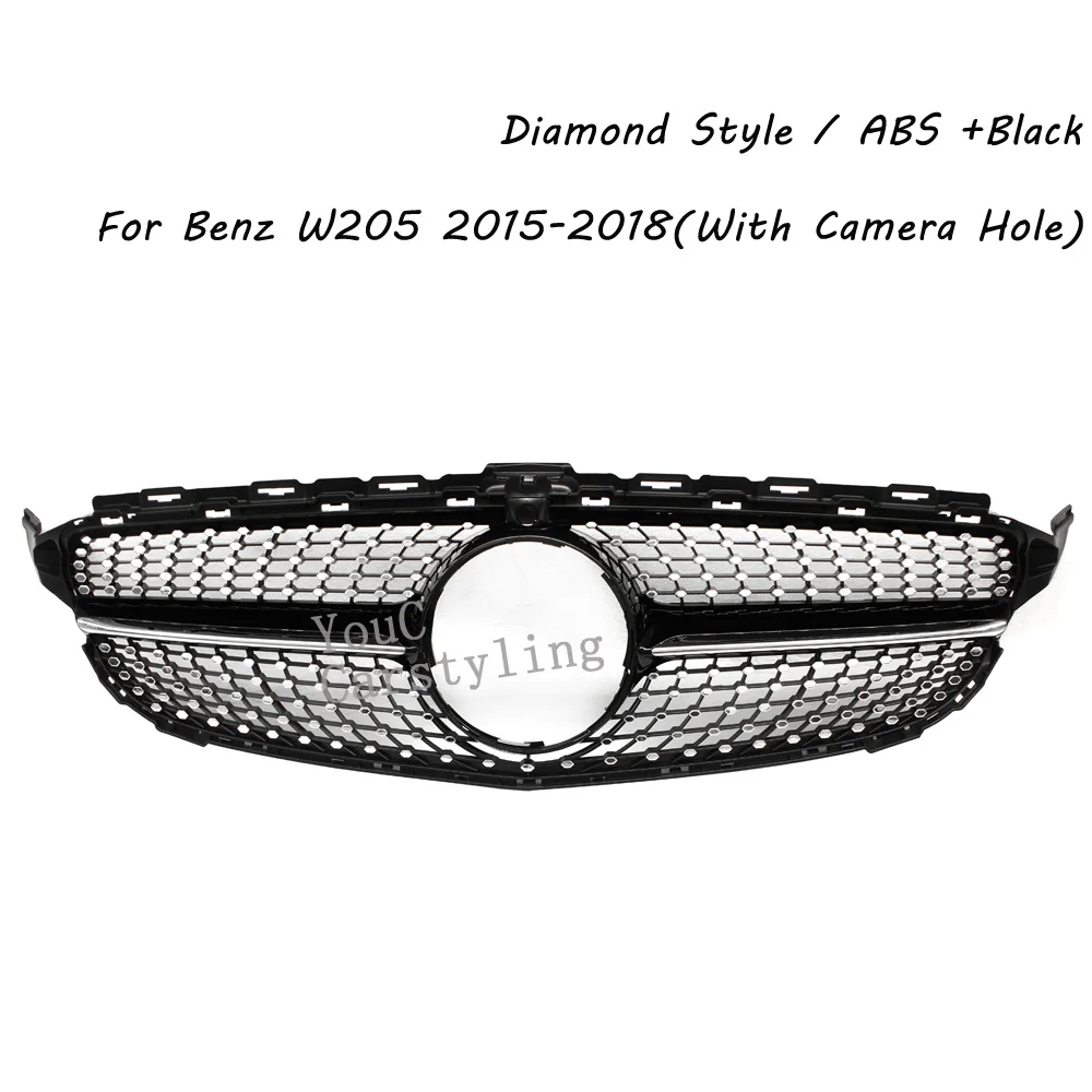 W205 Diamond Grille Front Bumper Grill Mesh For Mercedes C W205 AMG Package 2015 - 2018 C180 C200 C250 C300 C350