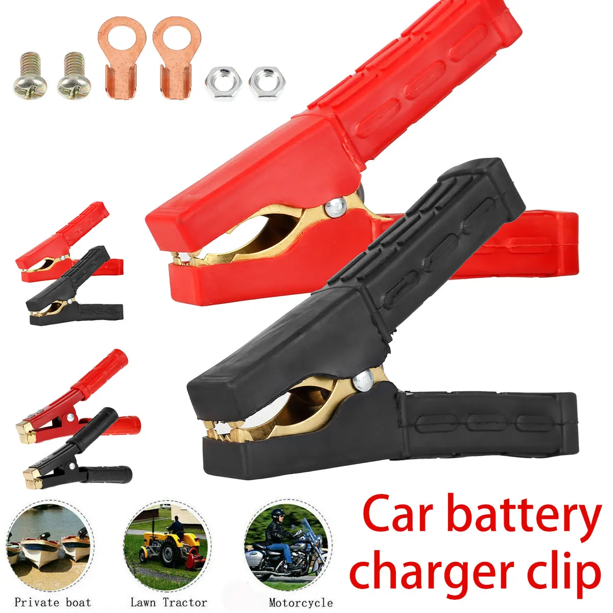 2Pcs Battery Alligator Clip 500-1000Amp Pure Copper Jump Lead Clip Heavy Duty Insulated Battery Clamp for Car Auto Truck Vehicle