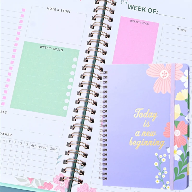 

A5 Spiral Planner Notebook Daily Weekly Plans To Do List Habit Tracker Ideas Notes Self-Discipline Journal Productivity Diary