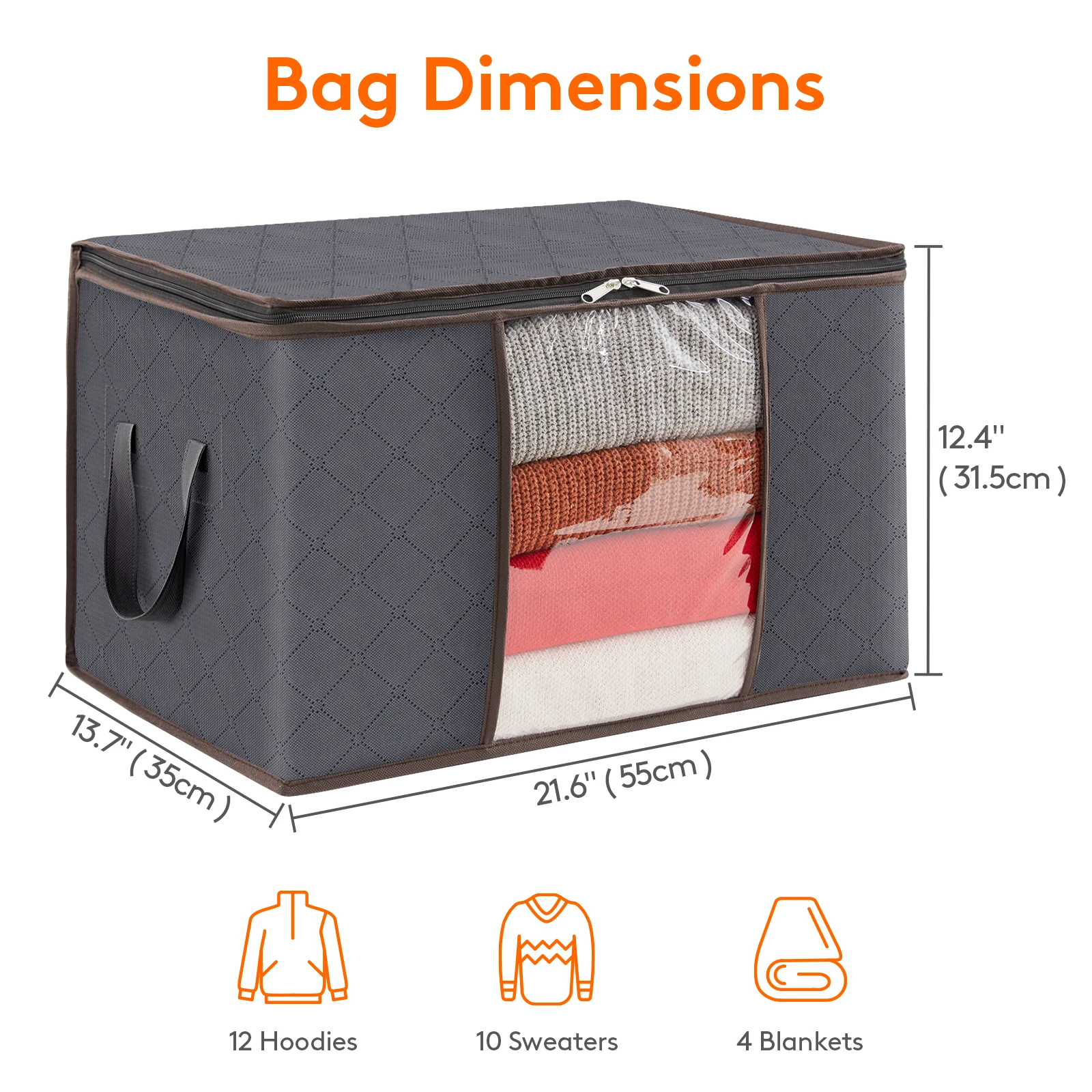 Bolsa de almacenamiento de ropa, Cajas de almacenamiento para ropa, Mantas, Edredones, Almacenamiento de ropa plegable con mango