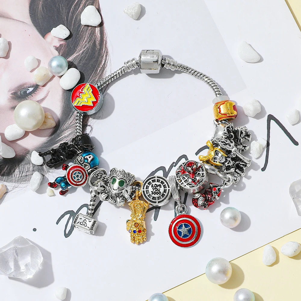 Disney Cartoon Marvel Bracelet Classic Fashion Anime Pendant Accessories for Best Friend Superheroes Pendant Bracelet Gifts
