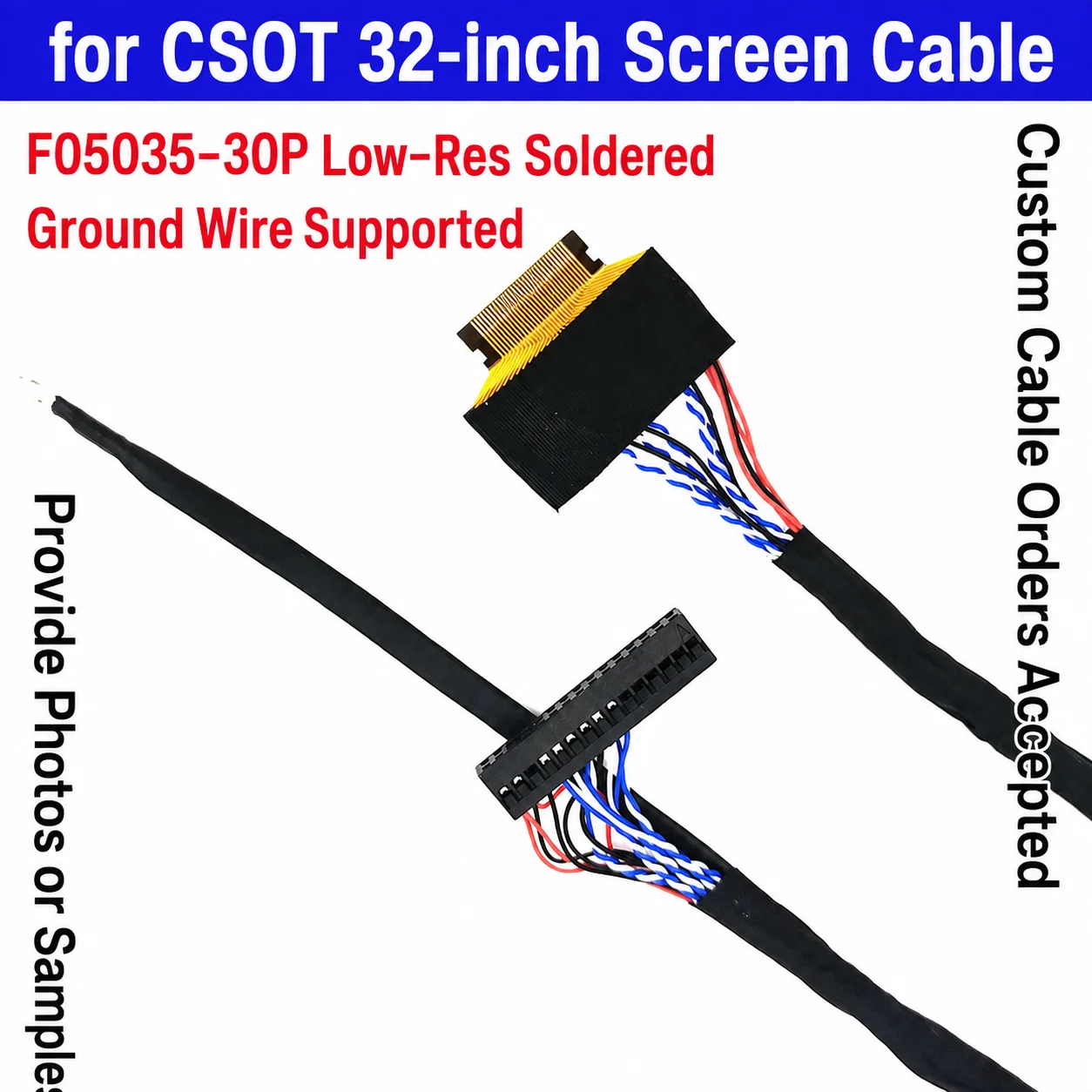 F05035 30P Low-Resolution Soldered LVDS Display Cable Single 8 Dual 8 400mm for Huaxing 31.5 32 Inch LCD