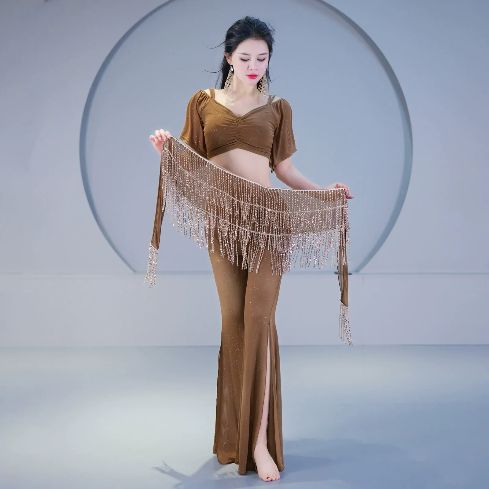 Nieuwe Buikdans Kostuum Vrouwen Les Dancewear Top Hippe Sjaal Broek Oosterse Buikdans Praktijk Kleding