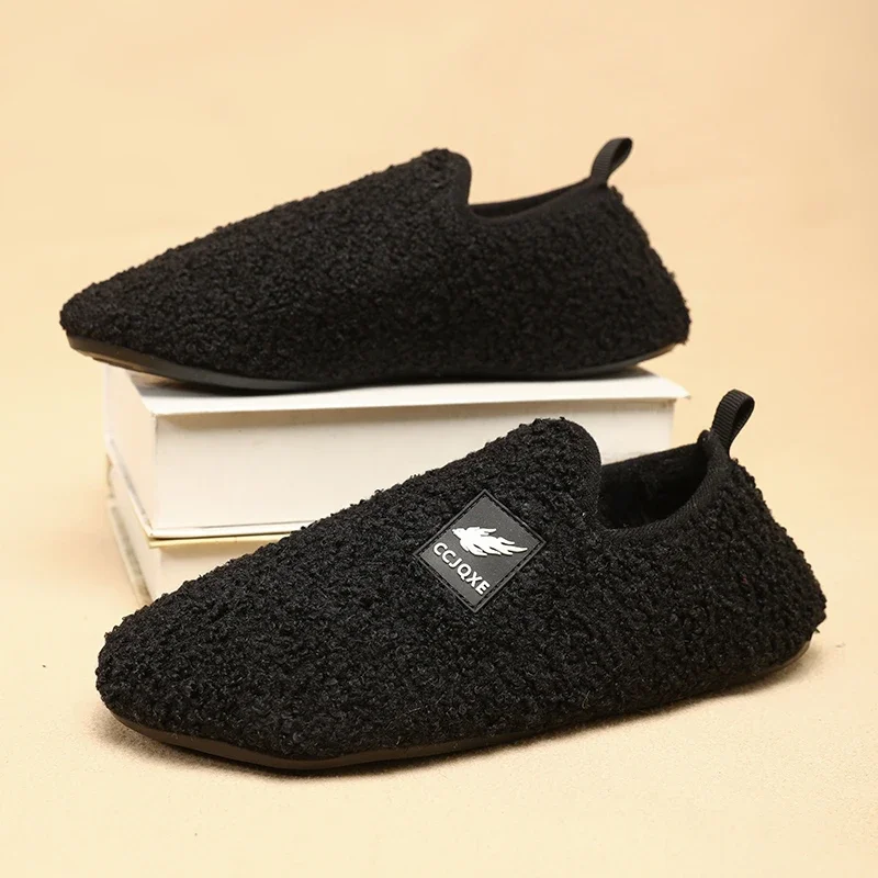 Chaussons d'intérieur en coton pour hommes et femmes, chaussures plates confortables, chaudes, douces, non ald, maison, couples, hiver