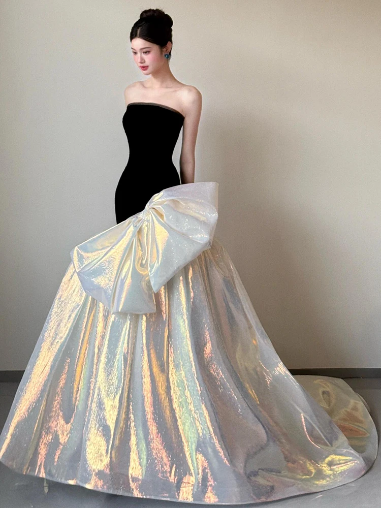 

Элегантное вечернее платье без бретелек для свадьбы, помолвки, дня рождения, выступления, длинное платье-русалка в корейском стиле из полиэстера