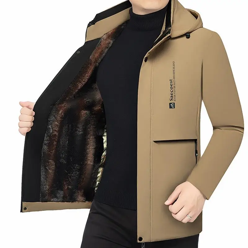 

Зимнее мужское хлопковое пальто Thiened Jaet, новинка 2025 года, теплое хлопковое пальто Du down Busin Gentleman, свободная посадка сбоку S ket