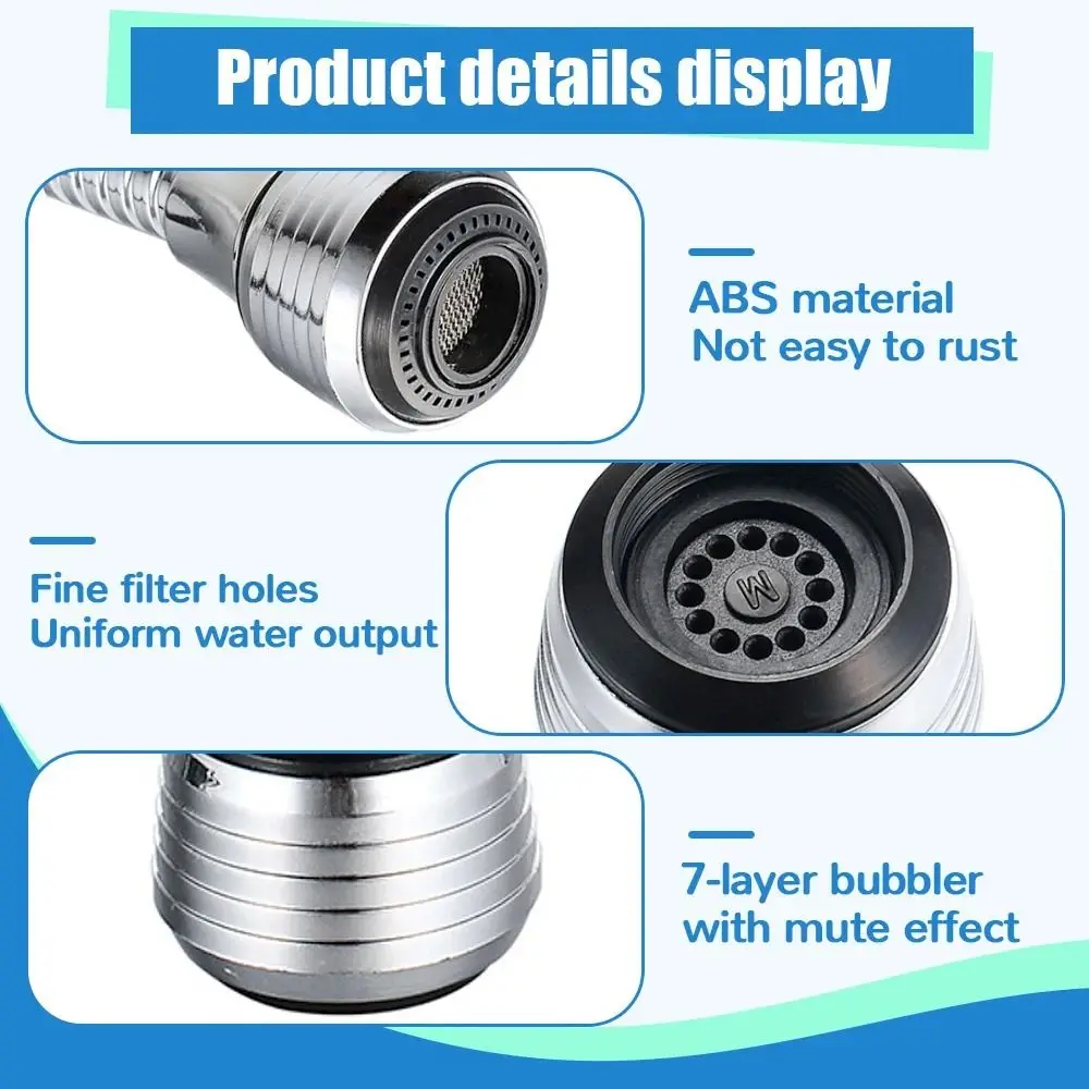 1Set Booster Nozzle Extender 360 Degree Faucet Anti Splash Head Water Saver Rotating Bubbler Universal Dual Mode Filter Nozzle 3