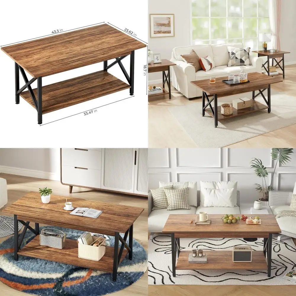 

Walnut 43 Modern Farmhouse Coffee Table with Storage, X-Frame Design for Living Room, Space-Saving & Easy Assembly