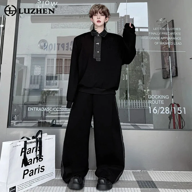 

LUZHEN Autumn Street Wear Two-piece Sets 2025 Fashion Handsome Color Contrast Neck Long Sleeve Shirts Baggy Casual Pants JY4186