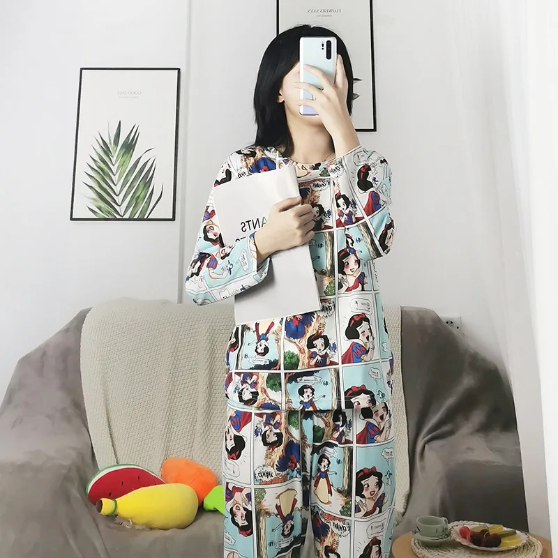 Disney cartoon animation Snow White autumn new pajamas female cute round neck long sleeve casual can wear loungewear suit