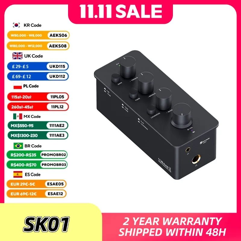 Fosi Audio SK01 헤드폰 앰프 및 프리앰프 2 in 1 헤드폰 이어폰, 파워 앰프, 액티브 스피커용