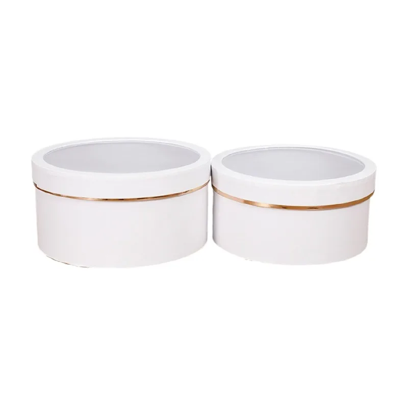 Round Flower Paper Boxes, Transparent Window, Bouquet Packing, Romantic Valentine\'s Day, Wedding, Birthday Gift Box, 2Pcs Set