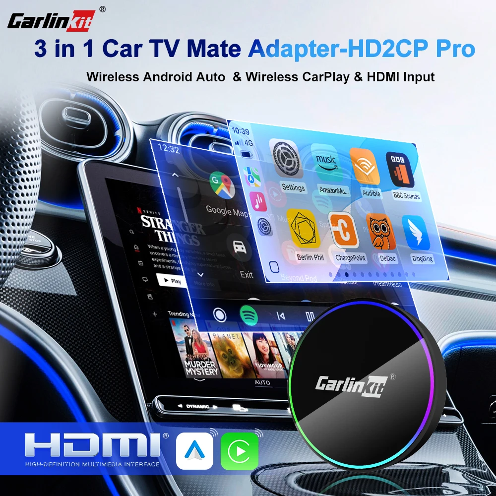 

НОВЫЙ CarlinKit HD2CP Pro CarPlay To HDMI Wireless Android Auto CarPlay 3-в-1 Smart Car Box Plug and Play 2K Video Streaming Box