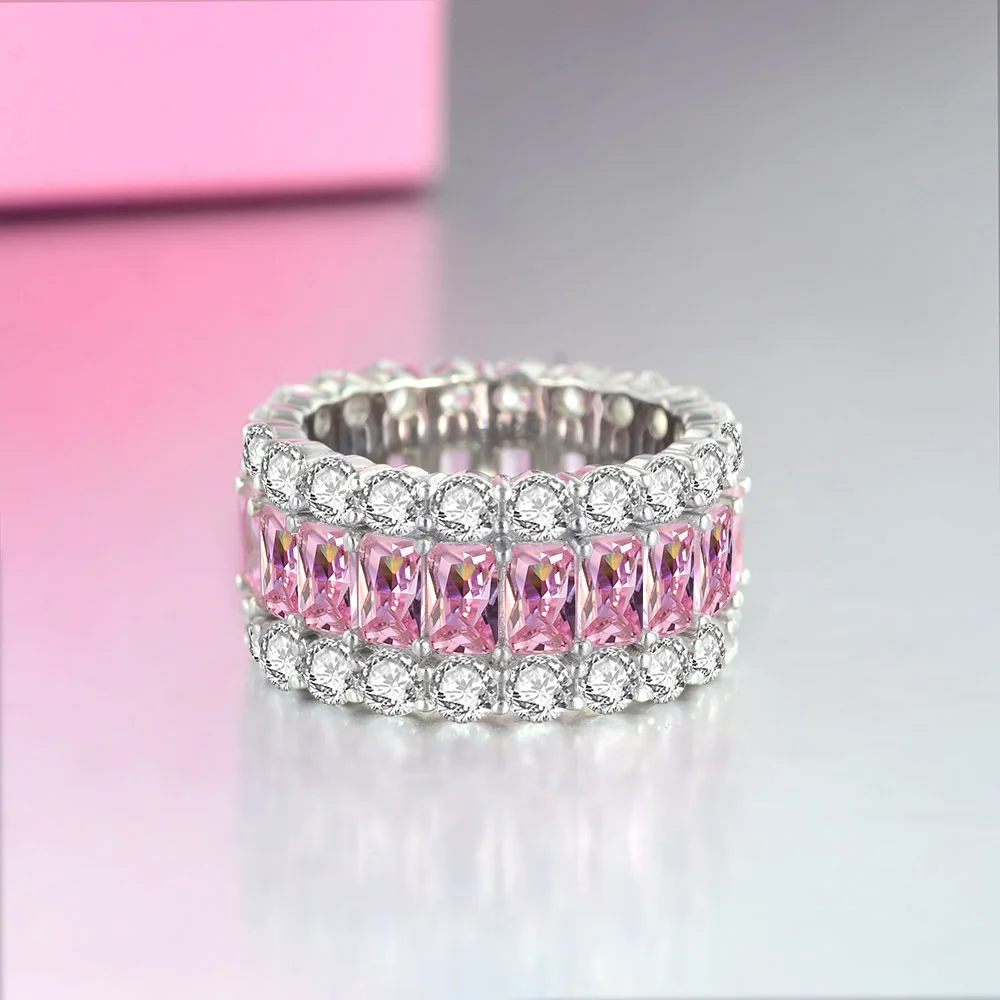 

S925 sterling silver jewelry high-level simulation Moissan diamond pink diamond ring temperament diamond wedding ring