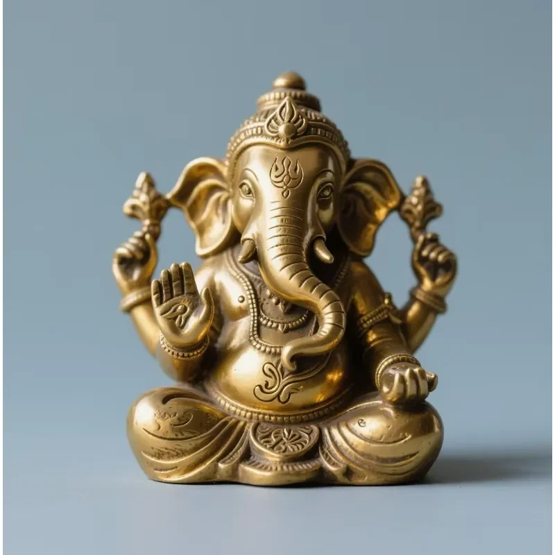 Hindu Brass Ganesha Statue Elephant Head God Sculpture Religious Home Decor Ornament for Living Room Table Display Gift Item