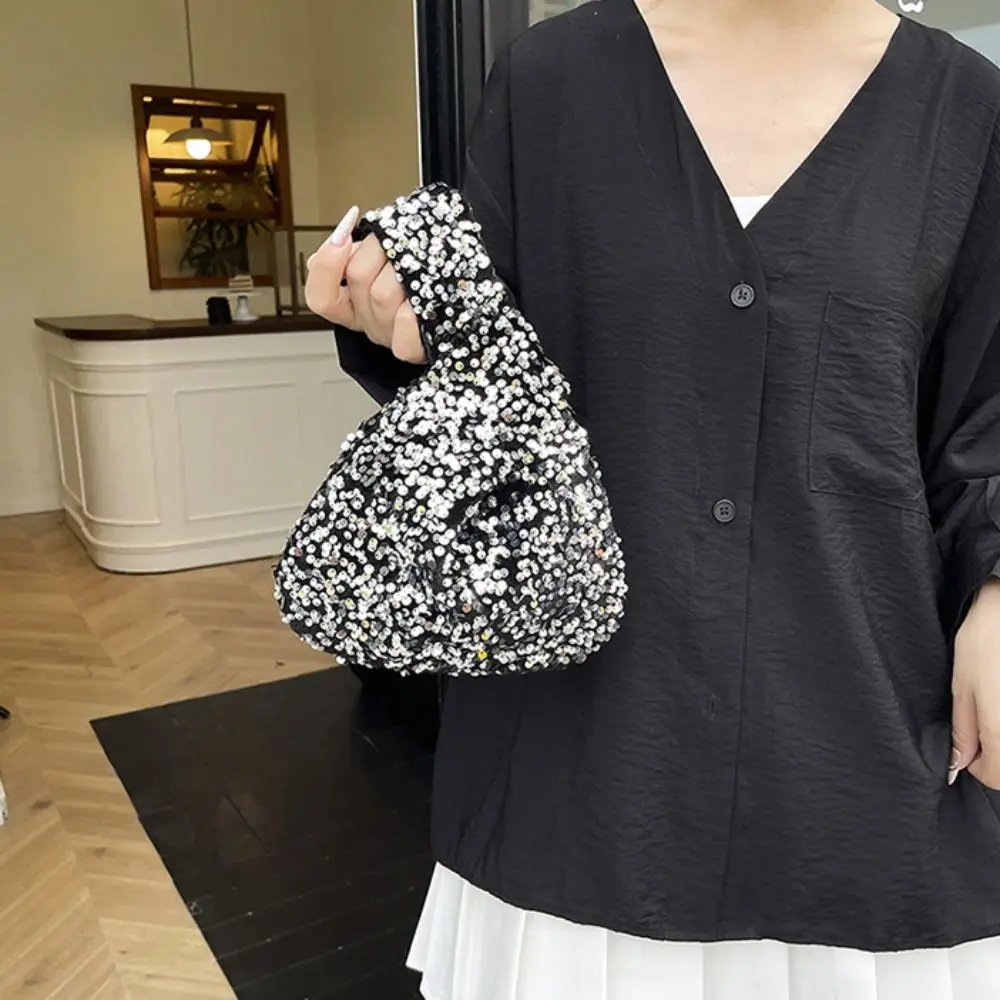 

Casual Paillette Knot Handbag Blingbling Giltter Sequin Evening Bag Korean Style Purse Wrist Bag Spring Summer