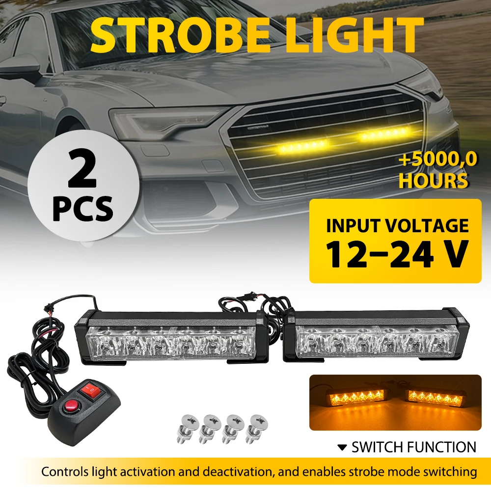 

2Pcs Amber LED Strobe Flashing Lights Beacon Lamps For Tow Truck Tractor Escort Vehicles Bus Road Vehicles Dump 12V-24V