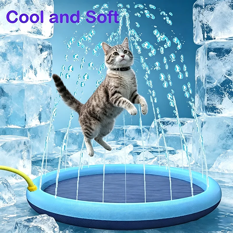 65/100CM Thickened Cat Spray Water Play Mat Dog Playmat Letter Dolphin Theme Pet Sensory Playing Crawling Induction Toy