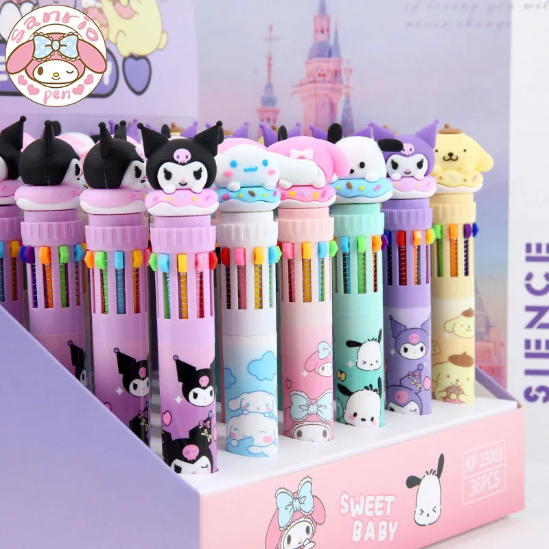 Sanrio 18/36 pçs caneta esferográfica 10 cores marcador dos desenhos animados kuromi cinnamoroll 0.7mm escola papelaria crianças graffiti pintura