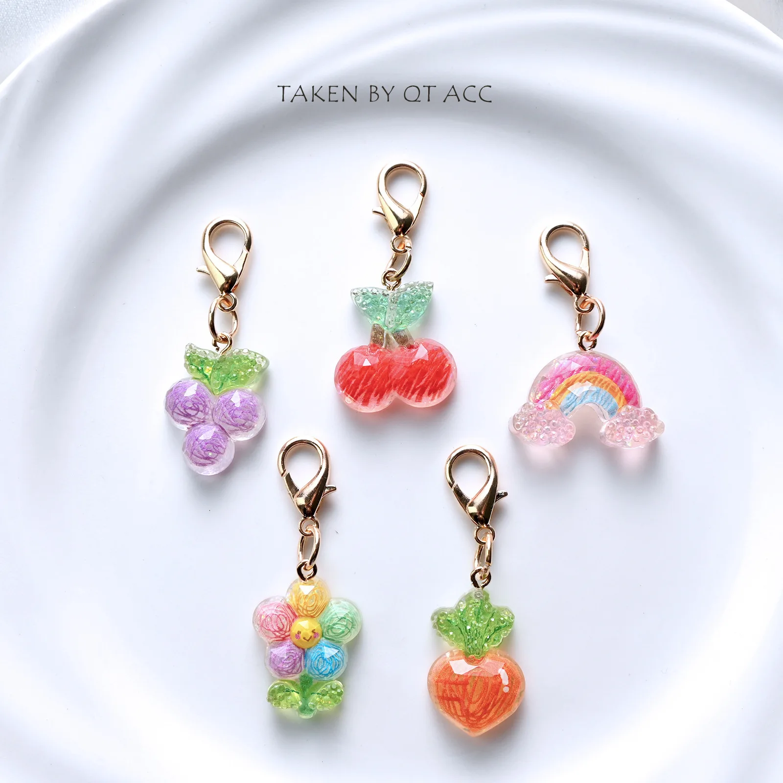 Bag Pendant Keychain Cute Cherry Rainbow Grape Earphone Case Small Pendant Student Girl Bag Water Cup Fashion Versatile Pendant