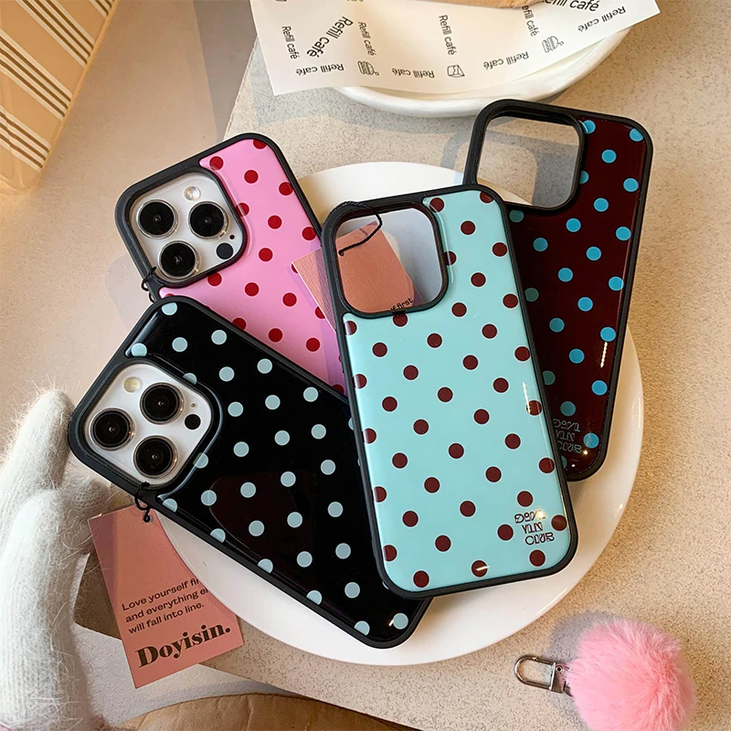 

Korean Ins Colorful Polka Dots Black Border Drip Glue Phone Case For iPhone 17 Air 16 Pro Max 15 14 Plus 13 12 11 Back Cover