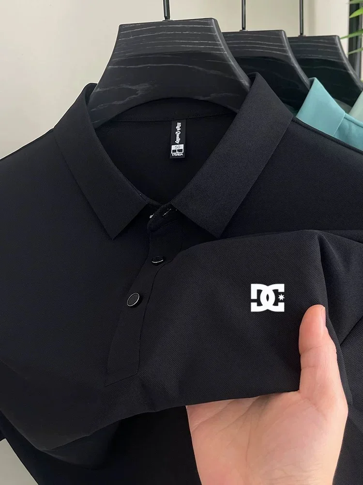 Men Short Sleeve Polo Wrinkle Resist Poly Star Embroidery Smooth Business Office Summer Standard Size