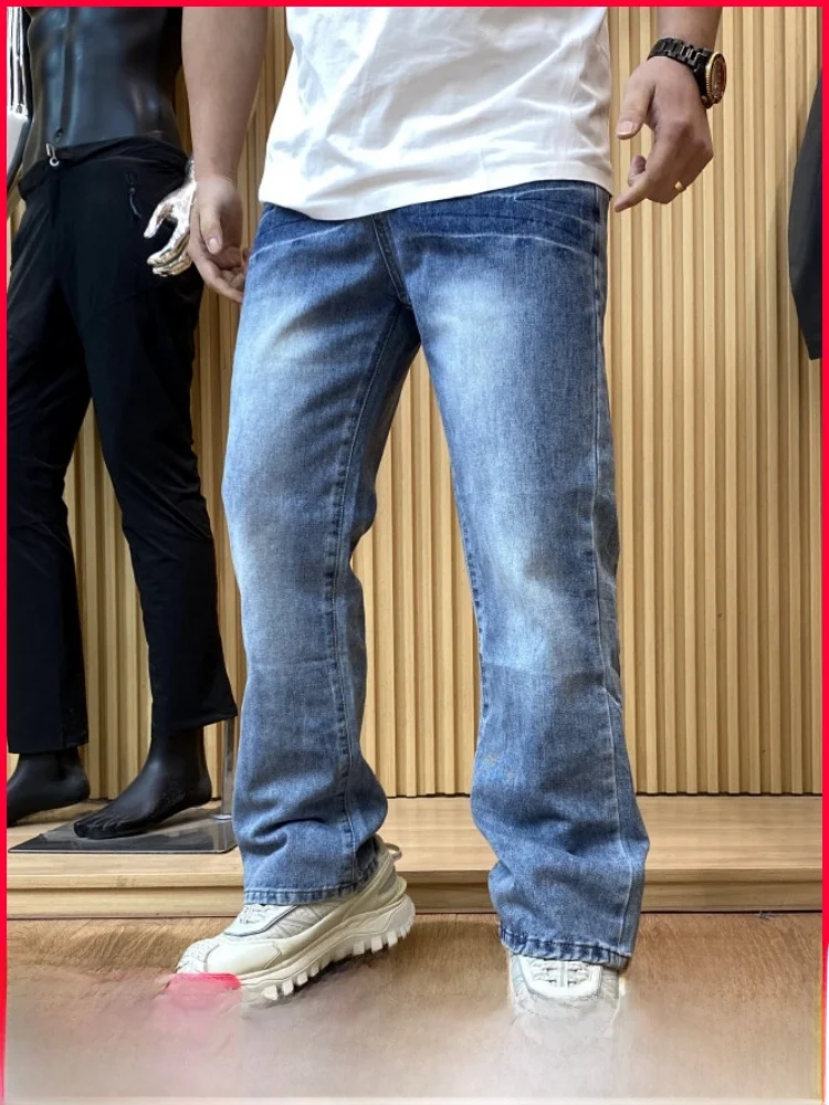 

Retro American Sle Men's Casual Jeans Faded Wa Proced Loose Straight Leg Spring Summer High Street Faion Trousers