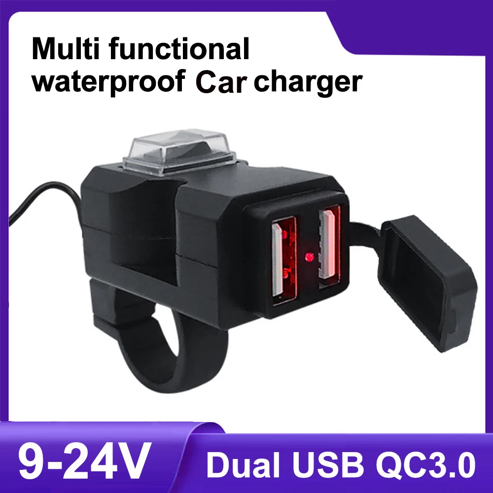 

Motorcycle Charger Waterproof USB Adapter Phone Dual USB Port Quick Charge 3.0 With ON/Off Switch Socket Stand Moto Accessory