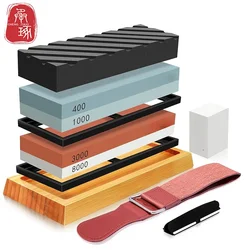 Knife Sharpening Stone Set Professional Knife Sharpener Double-side Whetstone Grinder Watster Stone Bamboo base Angle guide