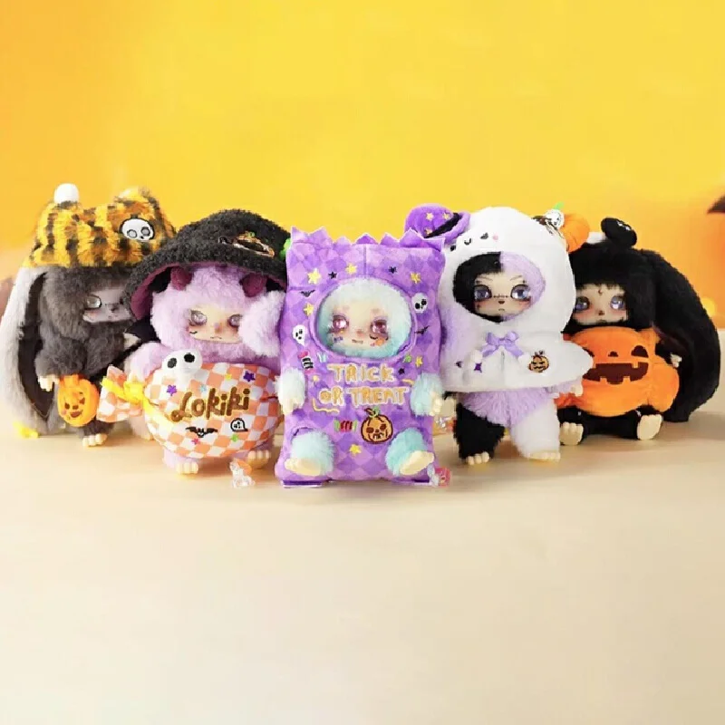 새로운 정품 로키키 트릭 오어 트릿 시리즈 블라인드 박스 플러시 서프라이즈 인형 호박 해골 귀여운 토끼 컬렉션 장난감 할로윈 선물
