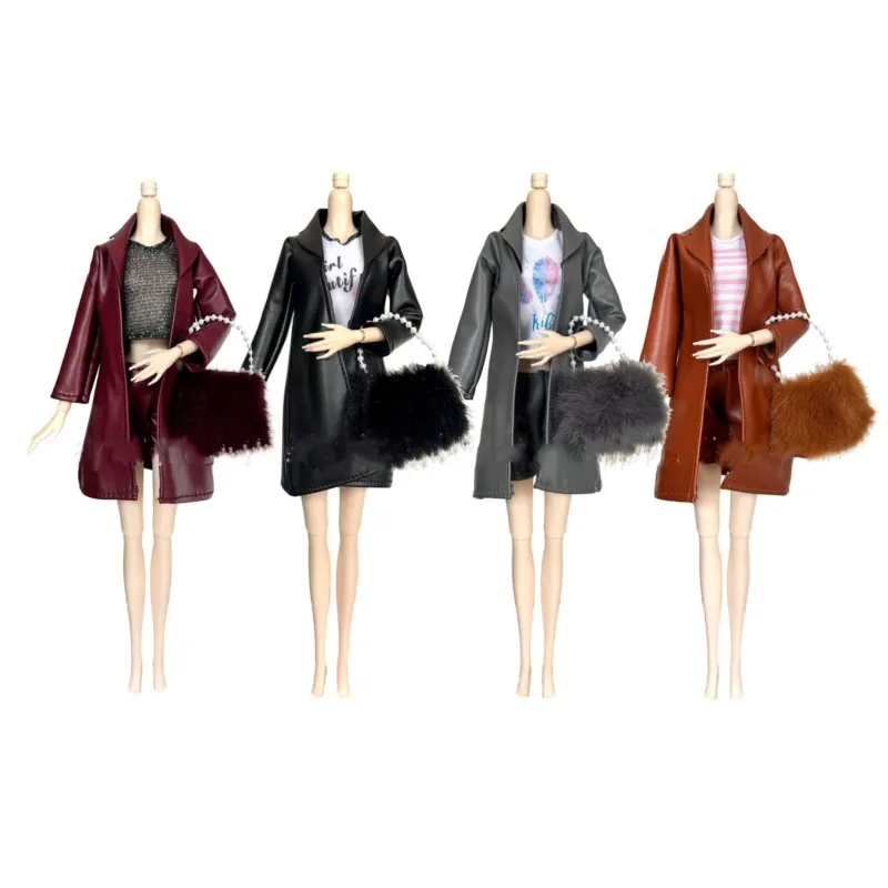 30cm 슈퍼모델 인형 옷 핑크 OL 스타일 가죽 정장 재킷+이너+가방 패션 세트 1/6 BJD FR PP 인형 의류 액세서리