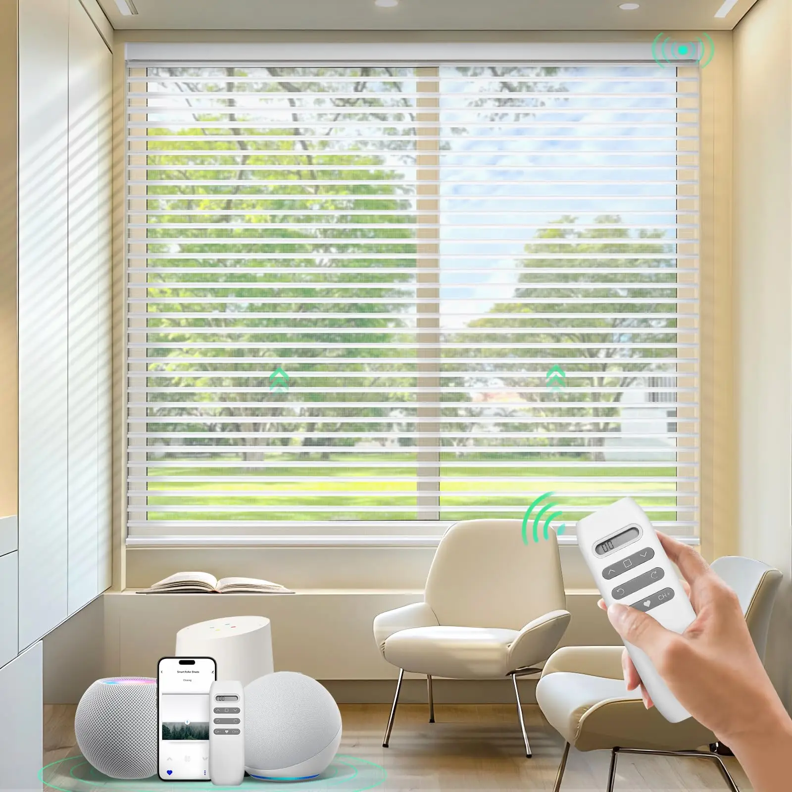Electric Blackout Curtains with Remote Control Cordless Smart Blinds Customized Size Day Night Privacy Easy to Install Built-In