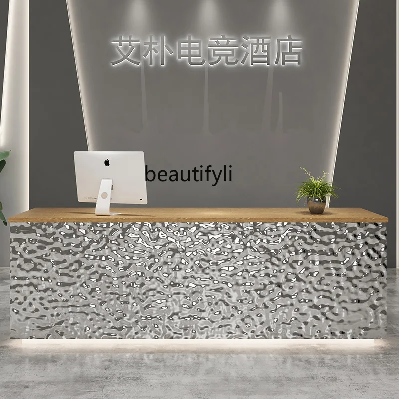 Clothing Store Cashier Simple Beauty Salon Restaurant Water Ripple Stainless Steel Front Desk Reception Bar Counter