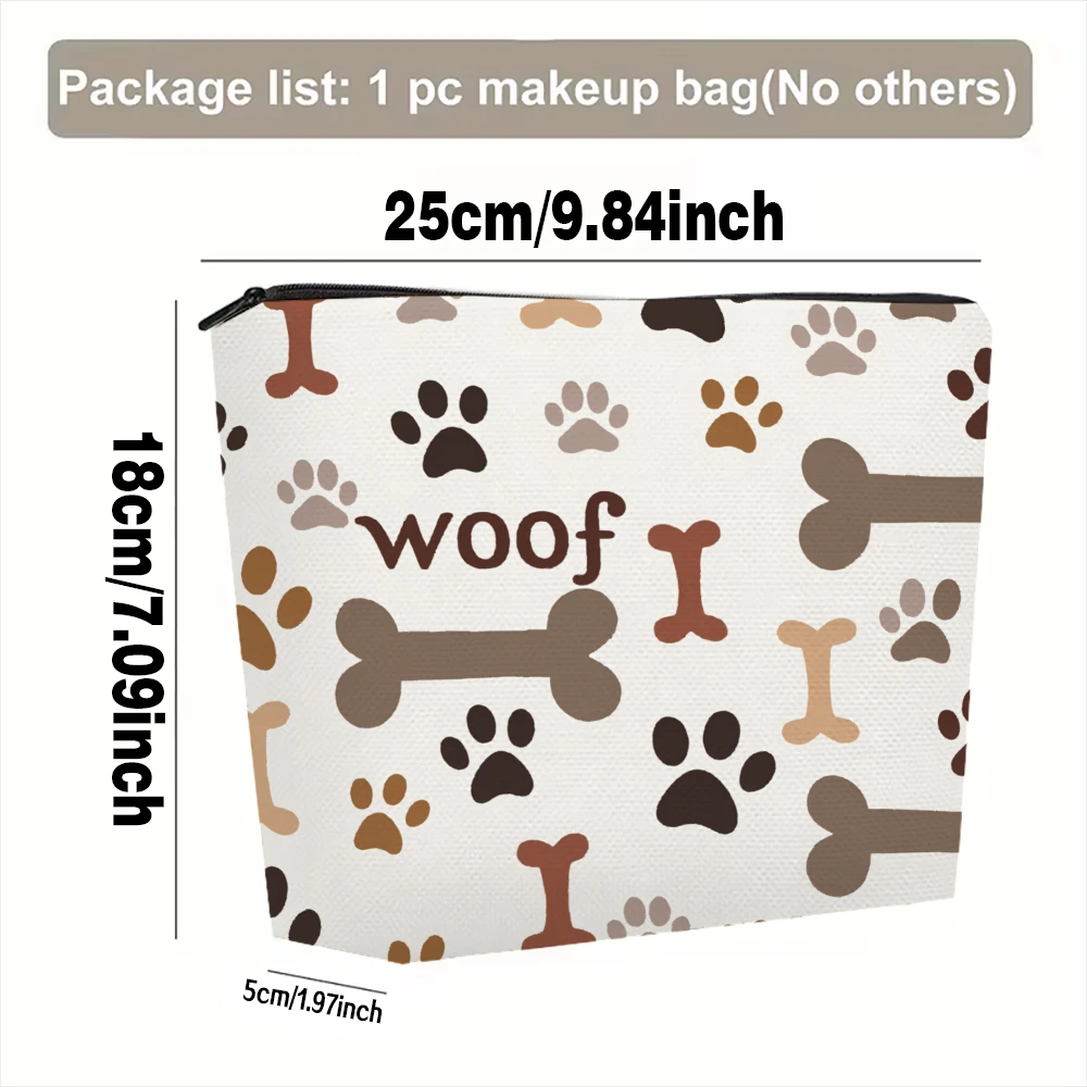 Paw Prints Bones Woof Pattern Makeup Bags for Girls Cosmetic Pouch Toiletry Bag Pencil Case Travel Storage