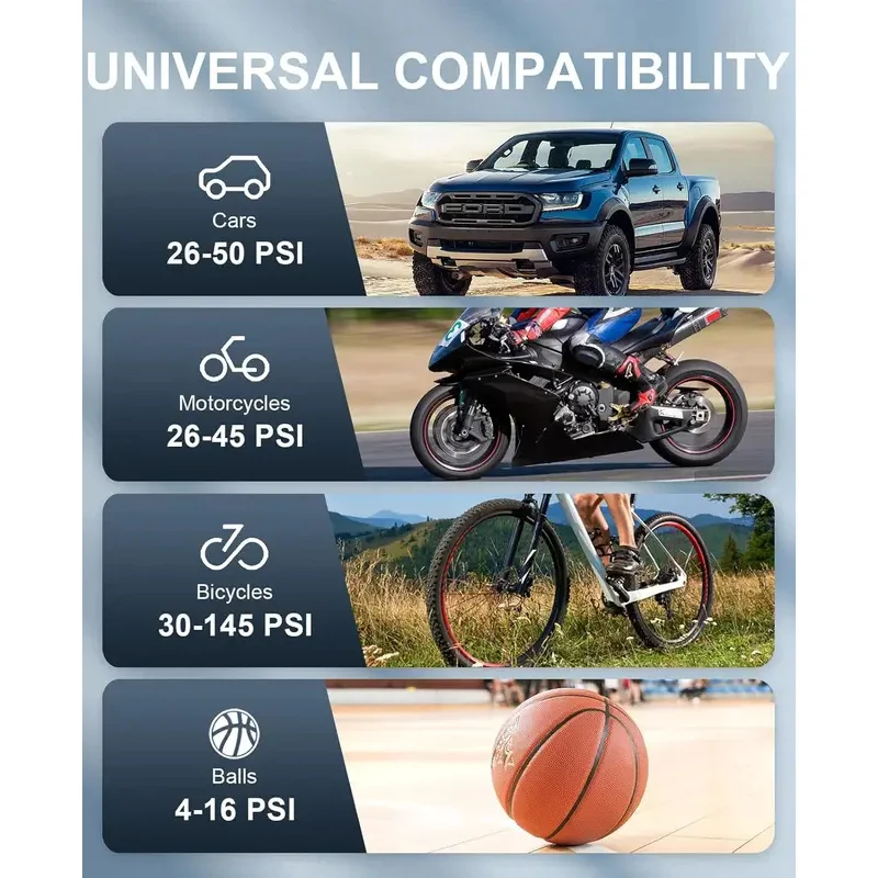 Tire Inflator Portable Air Compressor 150 PSI Cordless Mini Bike Tire Pump, Air Pump for Car with Pressure Gauge, LED Light