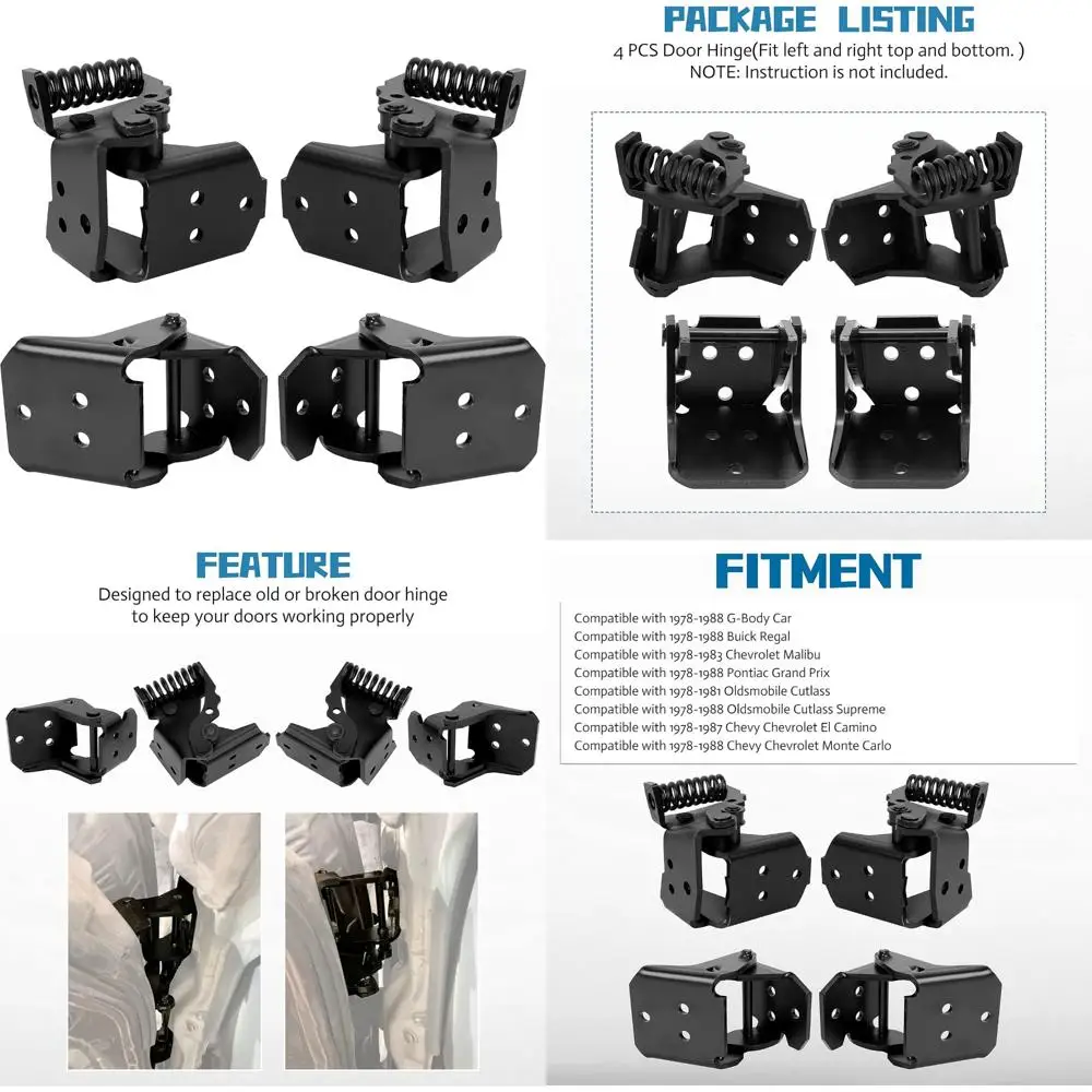 مجموعة مفصلات الباب لسيارات شيفروليه مونتي كارلو SS EL Camino Regal G-Body لسيارات 1978-1988، وصلات علوية وسفلية ببابين، متوافقة مع #1