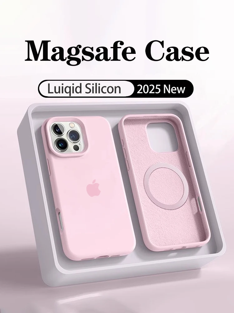 

Original Magsafe Magnetic Liquid Silicone Soft Case for Apple iPhone 16 14 12 1513 Pro Max Wireless Charging Full Logo Cover