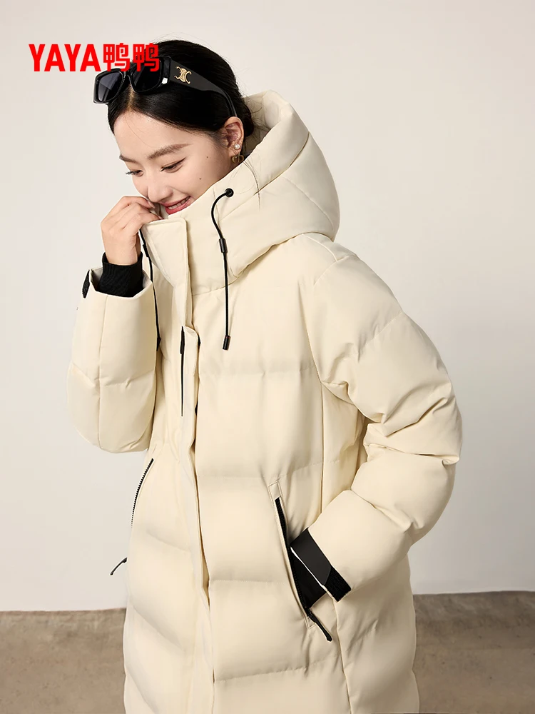 Chaqueta de plumón para mujer, abrigo holgado y cálido con capucha, largo y grueso, invierno, 2025