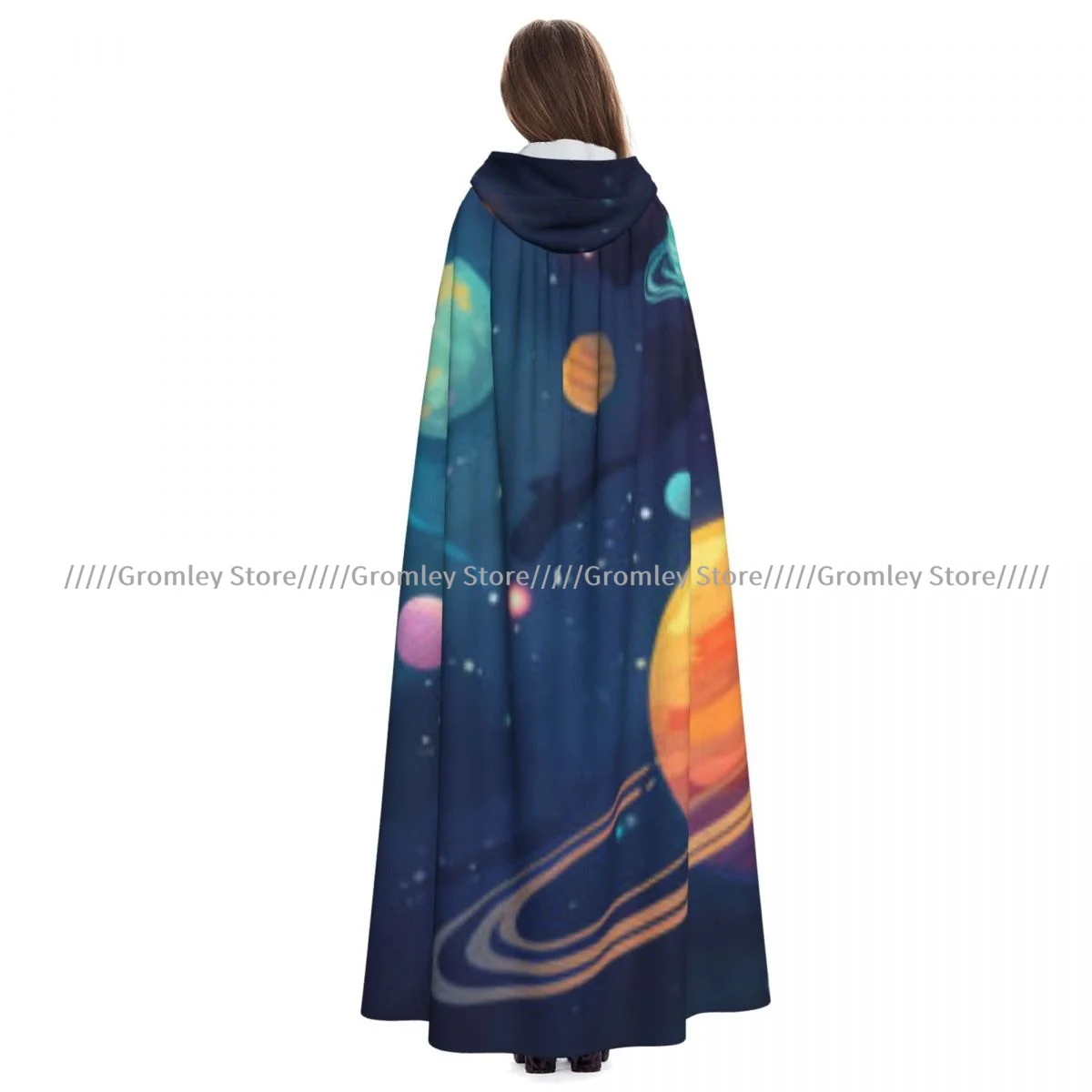 Witch Long Hooded Robe Space Planet Dust Halloween Cloak Cosplay Costumes for Adult