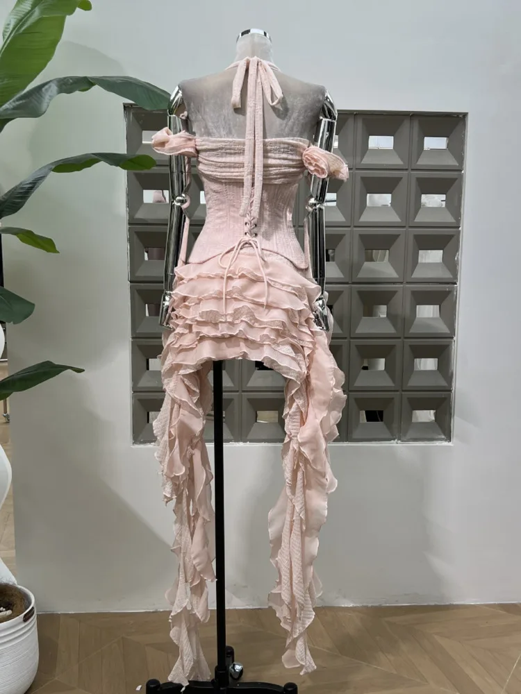 DFDG ثلاثي الأبعاد الأزهار 2025 أوائل الصيف المرأة الجديدة المتخصصة تصميم الشعور الأعشاب البحرية الشريط شرابة حمالة فستان غير منتظم #3