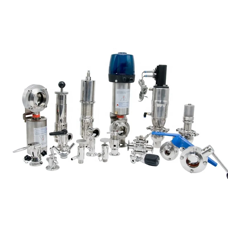 صناعة الأغذية Ss 304 316 صمام فراشة هوائي من الفولاذ المقاوم للصدأ ثلاثي المشبك