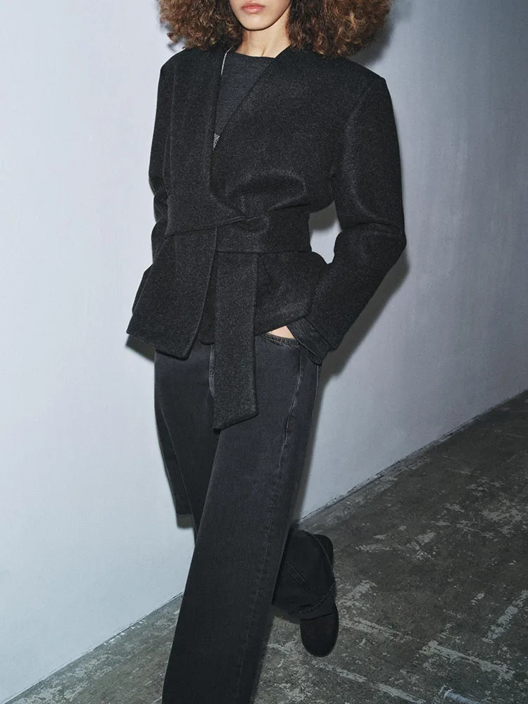 

Новинка 2025, зимняя женская модная мягкая верхняя одежда с поясом, универсальное милое темпераментное повседневное длинное пальто V-Ne