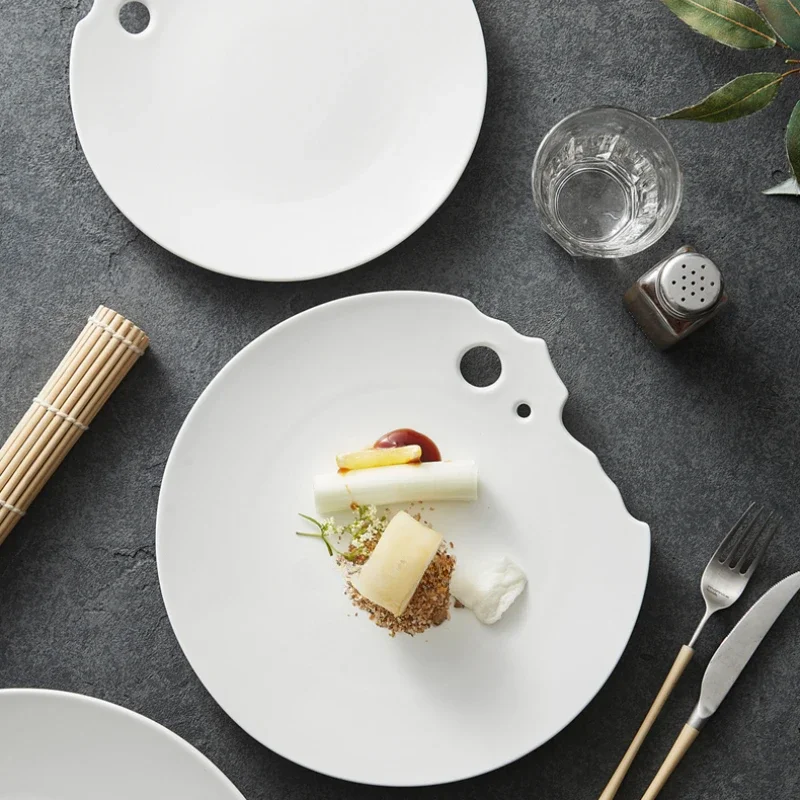 Western Food Steak Plate Restaurant Ceramic Tableware Creative Hotel Cold Dish Pan White Artistic Conception Shallowdish