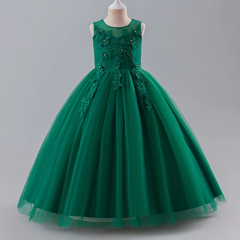 

Платье принцессы с цветочной вышивкой для девочек, новинка 2025, модное длинное платье из сетки с бантом, карнавальная одежда для выступлений на день рождения