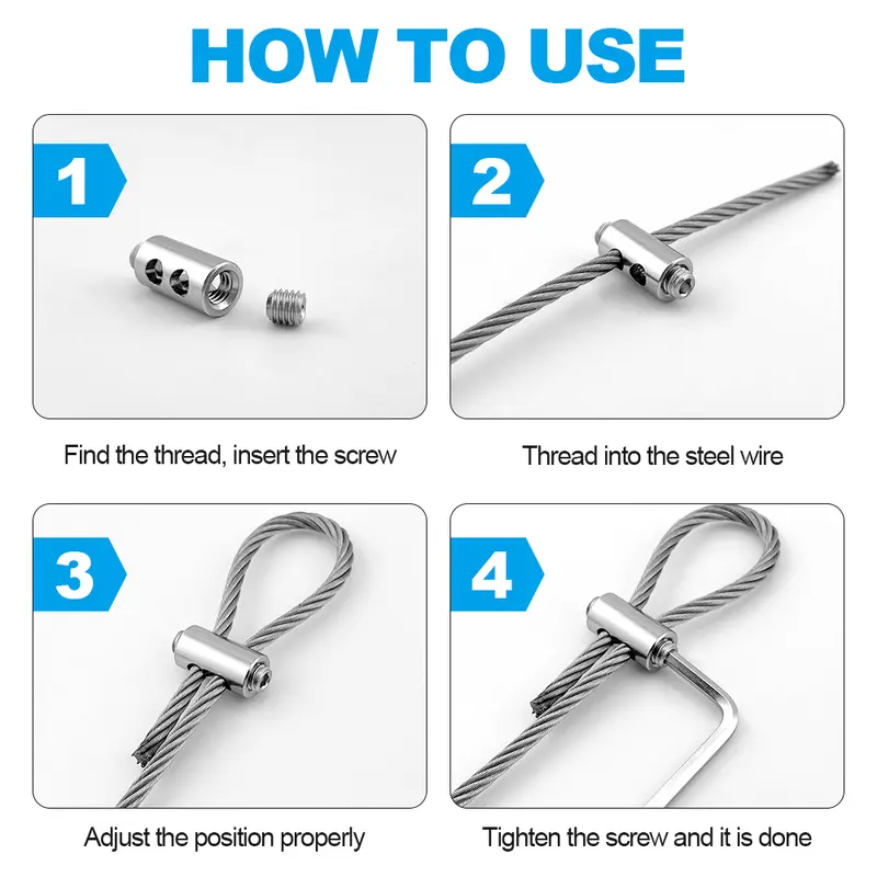 10pcs 2/3mm Wire Rope Clamps Stainless Steel Cable Fastener Adjustable Screw Copper Metal Clip Sling Fitting - Image 2