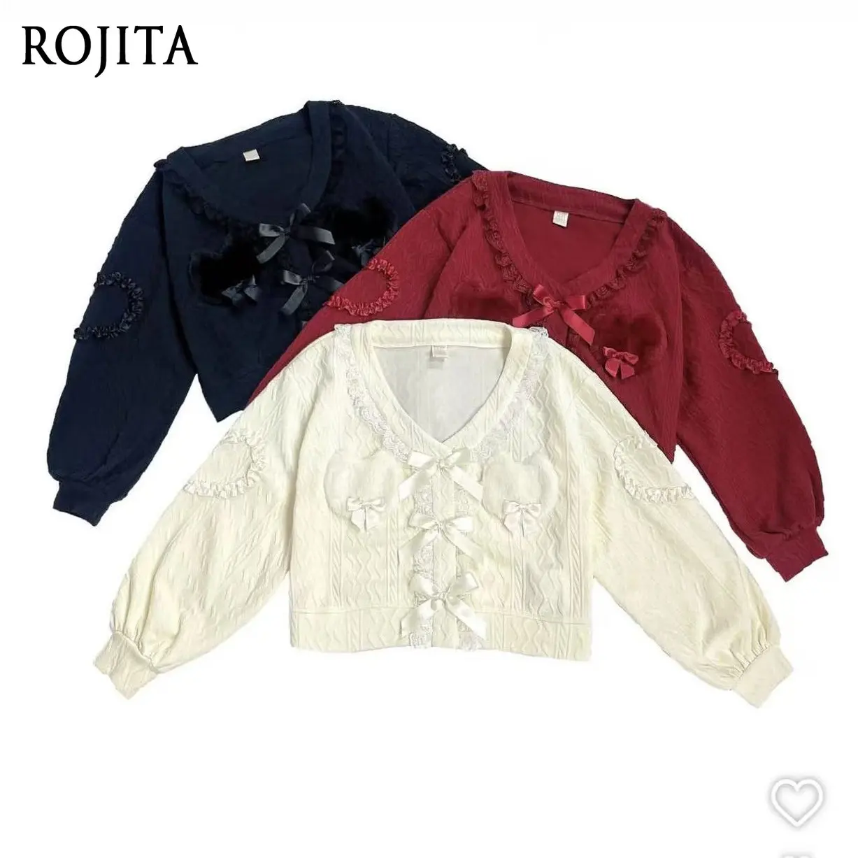 

Red Knitted Cardigan Women Autumn Winter New Solid Color Sweet Knitted Cardigan V-Neck Sweater Coat Big Bow Fluffy Top Cardigan