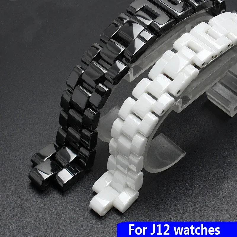 For J12 ceramics wristband high quality women\'s men\'s watch strap Fashion bracelet black white 16mm 19mm