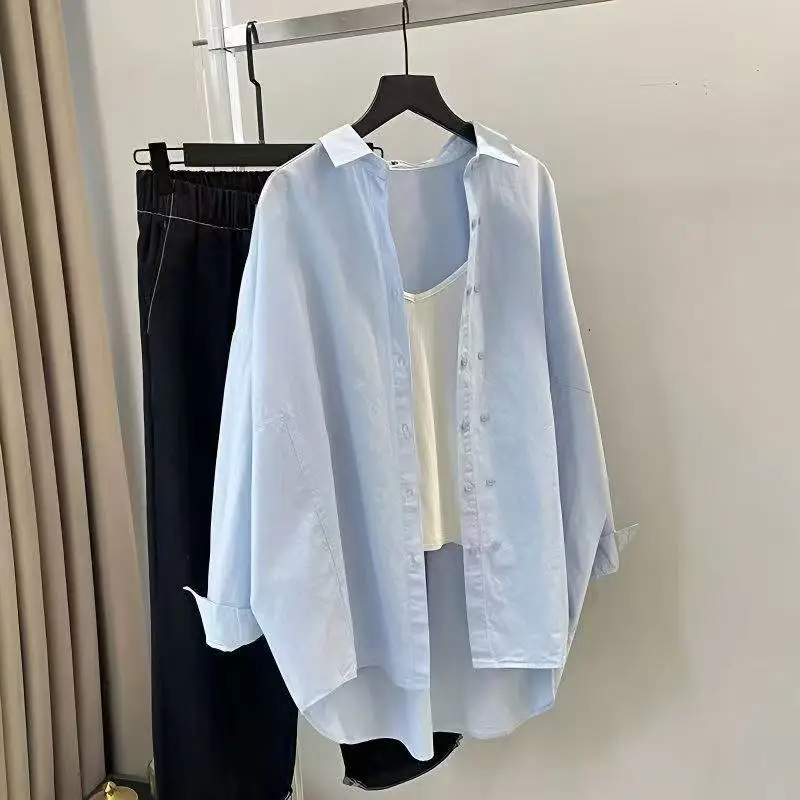

plus Size Design Sensation Women's Shirt Summer Loose Slimming Double Button Elegant Clothes Drying Outerwear Collar Lon...